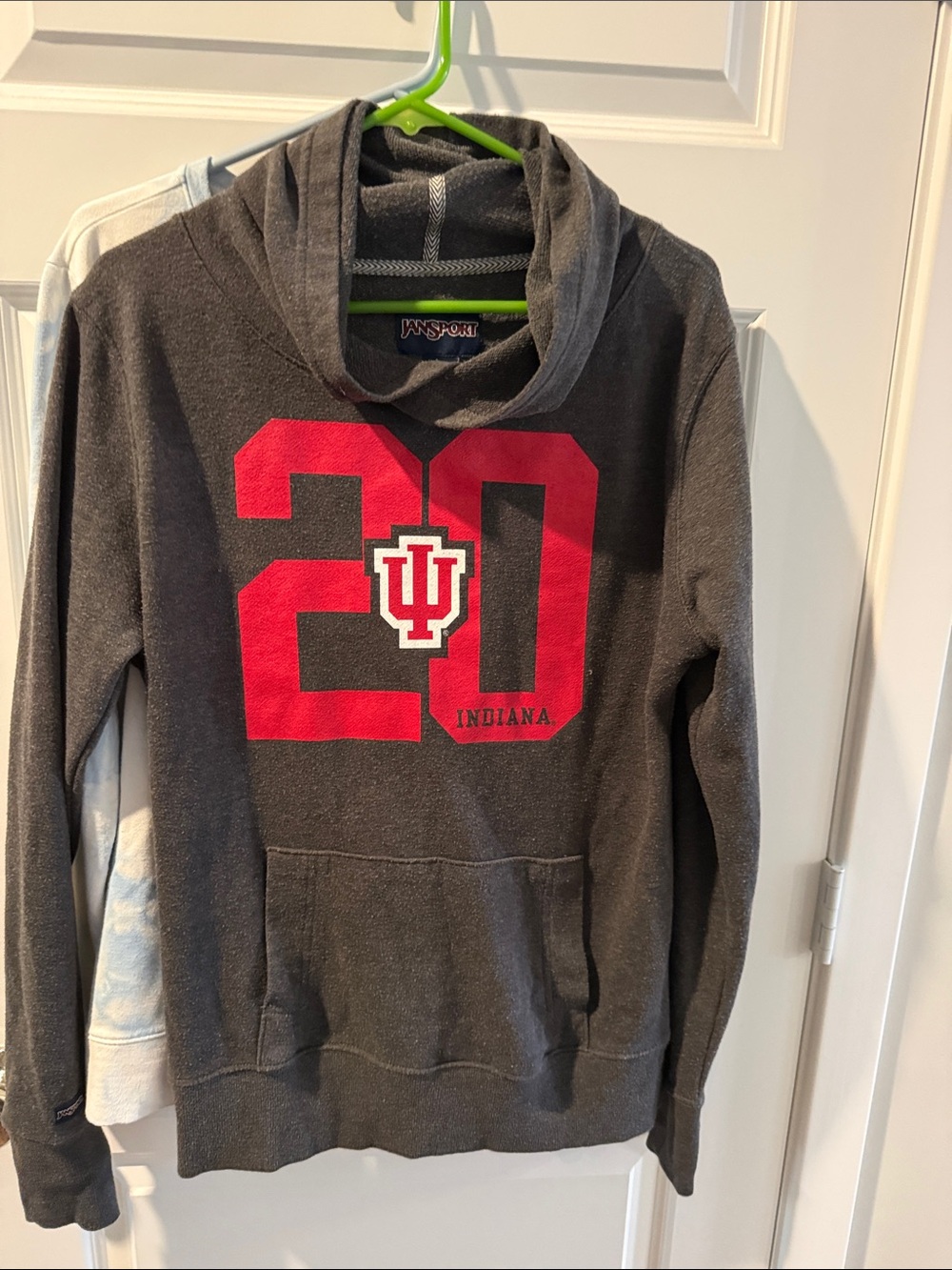 Jansport Charcoal GRAY Hoodie Red Indiana 20 Graphic IU HOOSIERS XL extra large